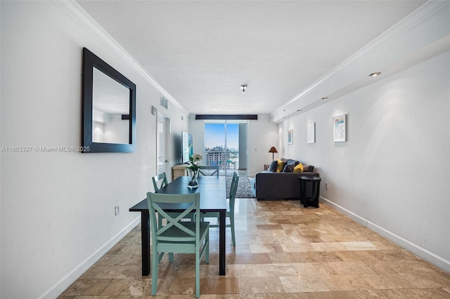 170 SE 14th St Unit 2805, Miami, FL 33131 - dining space featuring baseboards, ornamental molding, and light stone finish flooring