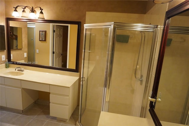 1132 Cedar Falls Dr, Weston, FL 33327 - bathroom featuring a shower stall, tile patterned floors, and vanity