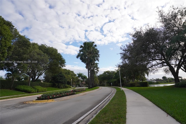1132 Cedar Falls Dr, Weston, FL 33327 - view of asphalt street featuring sidewalks, curbs, street lighting, and a water view