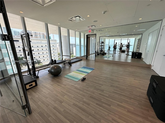 700 NE 26th Ter Unit 903, Miami, FL 33137 - exercise room with wood finished floors and floor to ceiling windows