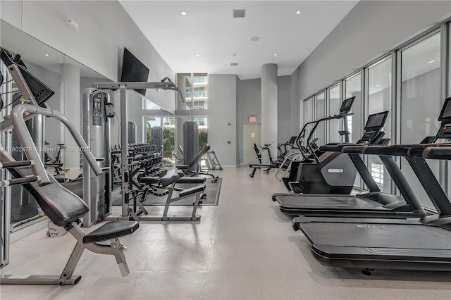 6620 Indian Creek Dr Unit 619, Miami Beach, FL 33141 - exercise room with a towering ceiling