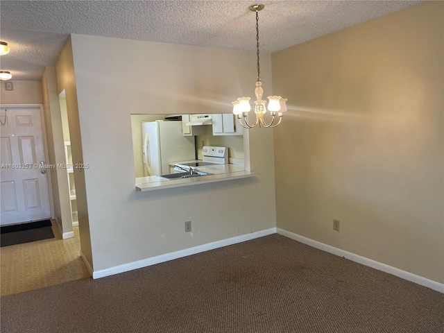 1124 NW 106th Ter Unit 202, Pembroke Pines, FL 33026 - unfurnished room with a chandelier, a textured ceiling, dark colored carpet, and baseboards