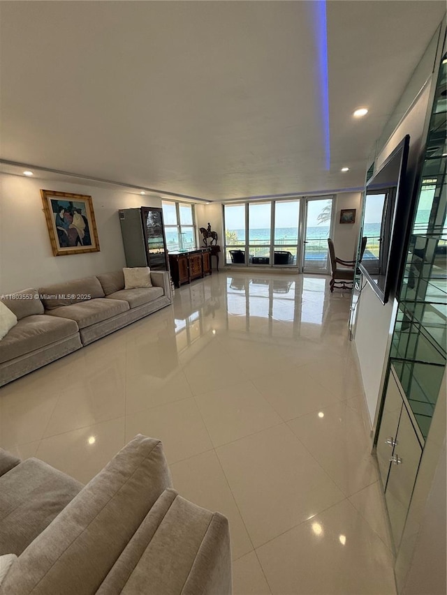 1912 S Ocean Dr Unit 3D, Hallandale Beach, FL 33009 - living room with light tile patterned floors and recessed lighting