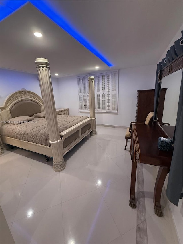 1912 S Ocean Dr Unit 3D, Hallandale Beach, FL 33009 - bedroom featuring recessed lighting, decorative columns, and baseboards