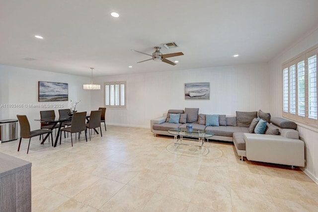 932 Polk St, Hollywood, FL 33019 - living area featuring recessed lighting, a ceiling fan, and light tile patterned floors