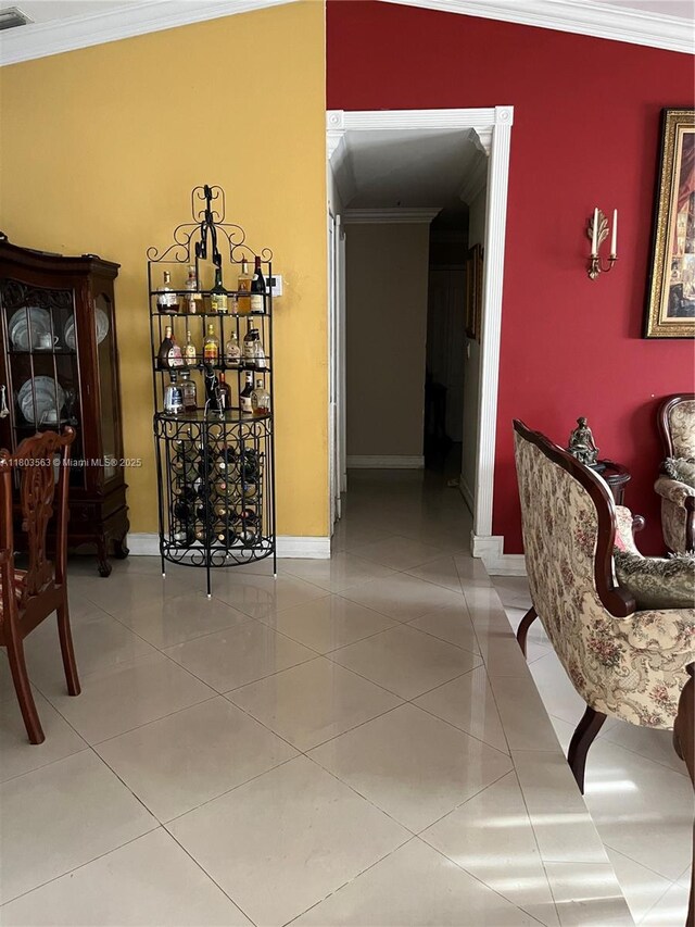 1900 SW 141st Ave, Miami, FL 33175 - corridor with crown molding, light tile patterned flooring, baseboards, and a chandelier