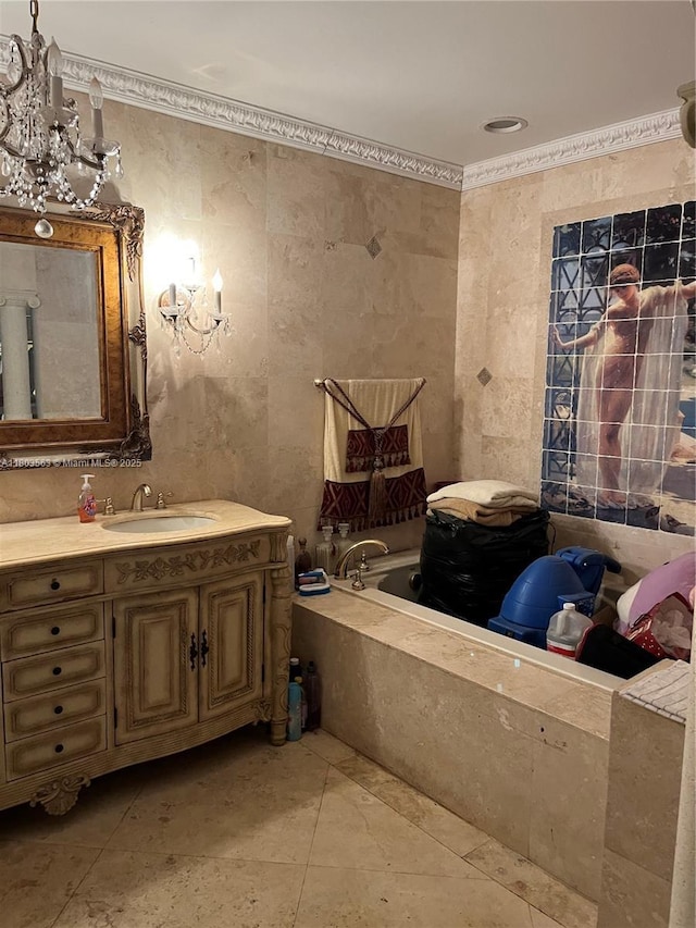 1900 SW 141st Ave, Miami, FL 33175 - bathroom featuring tile walls, vanity, a bath, and tile patterned flooring