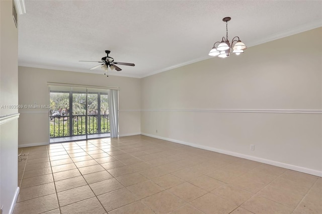 551 NW 80th Ter Unit 203, Margate, FL 33063 - empty room featuring ceiling fan, baseboards, light tile patterned floors, ornamental molding, and a chandelier