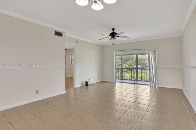 551 NW 80th Ter Unit 203, Margate, FL 33063 - empty room featuring light tile patterned floors, baseboards, crown molding, and ceiling fan