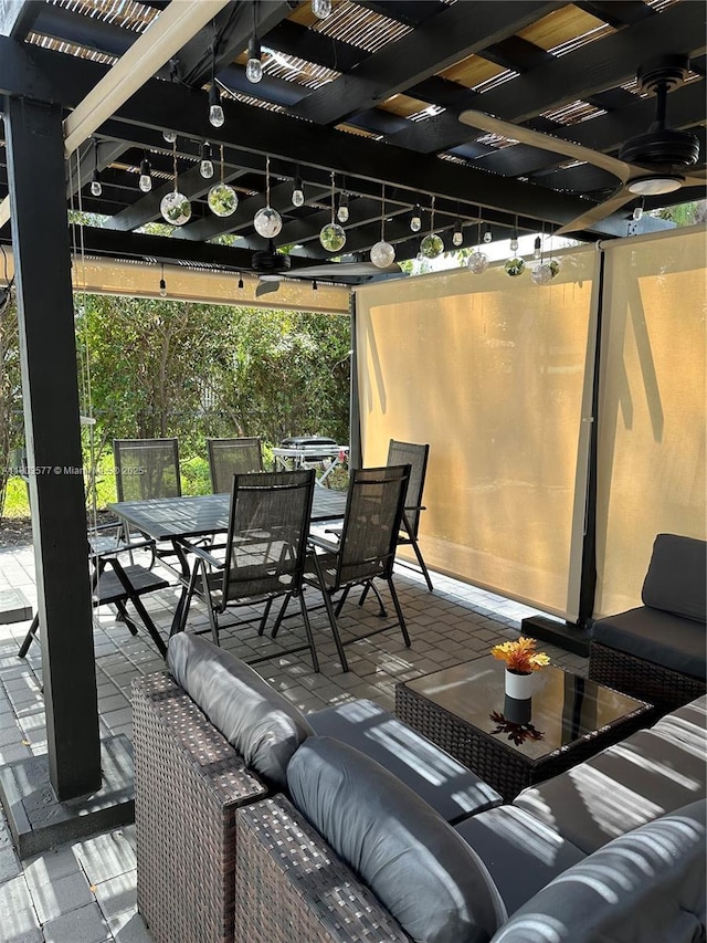 9224 Byron Ave, Surfside, FL 33154 - view of patio featuring a pergola and outdoor dining space