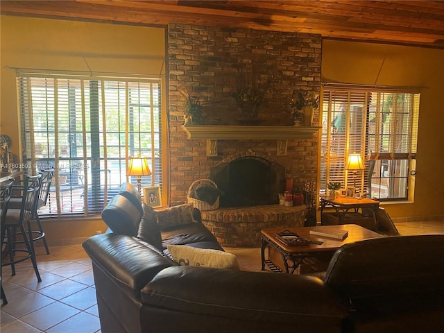 2180 SW 115th Ter, Davie, FL 33325 - living area featuring tile patterned flooring and a fireplace