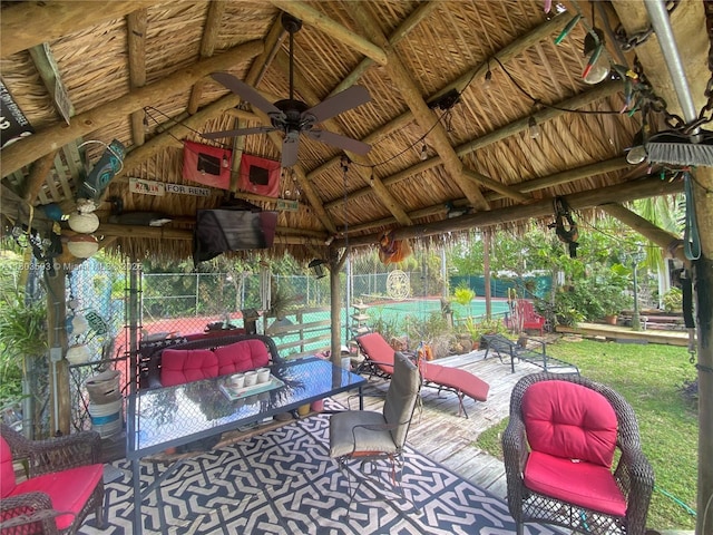 2180 SW 115th Ter, Davie, FL 33325 - view of patio with a gazebo, a ceiling fan, fence, and outdoor lounge area