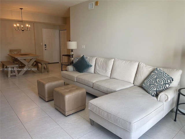 2080 S Ocean Dr Unit Ph4, Hallandale Beach, FL 33009 - living area with light tile patterned floors and a chandelier