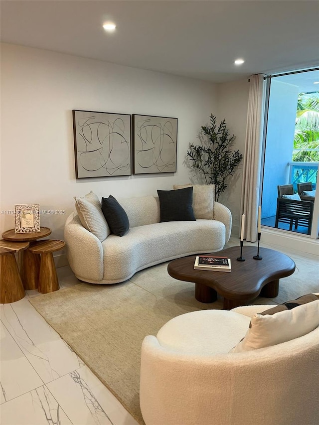 2301 Collins Ave Unit 326, Miami Beach, FL 33139 - living room with marble finish flooring and recessed lighting
