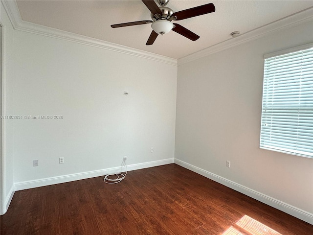 12490 NW 33rd St, Sunrise, FL 33323 - unfurnished room featuring dark wood-type flooring, ornamental molding, baseboards, a ceiling fan, and a smoke detector