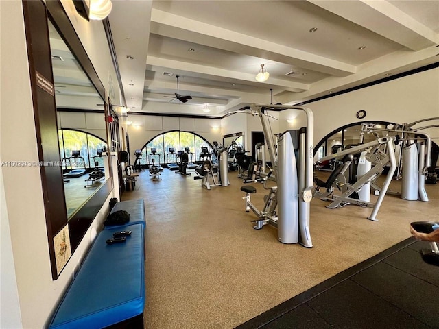 12490 NW 33rd St, Sunrise, FL 33323 - exercise room featuring a ceiling fan and a raised ceiling