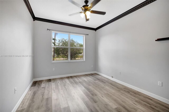 12339 NW 25th St, Coral Springs, FL 33065 - spare room featuring ornamental molding, a ceiling fan, light wood-style floors, and baseboards