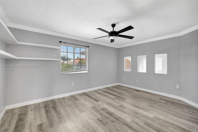12339 NW 25th St, Coral Springs, FL 33065 - unfurnished room with crown molding, a ceiling fan, wood finished floors, baseboards, and a textured ceiling