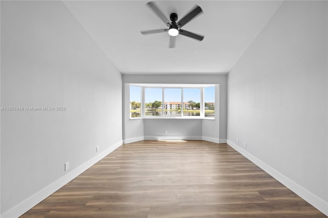 3835 Lombardy St, Hollywood, FL 33021 - unfurnished room with ceiling fan, vaulted ceiling, baseboards, and wood finished floors