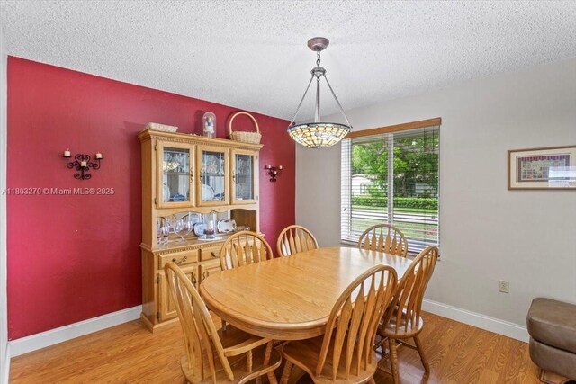 9750 SW 143rd Dr, Miami, FL 33176 - dining area with light wood finished floors, a textured ceiling, and baseboards