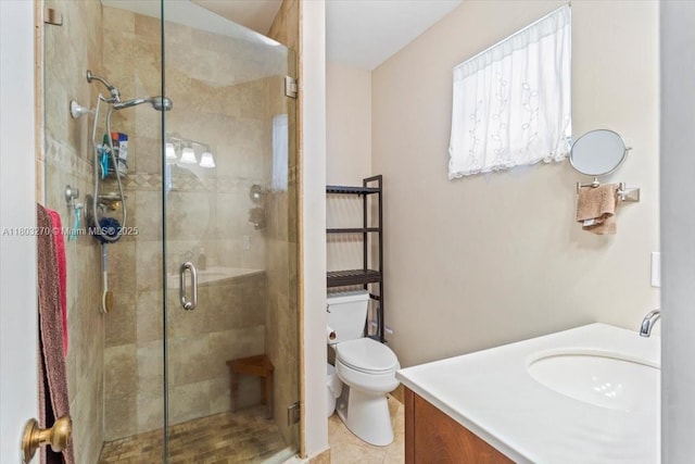 9750 SW 143rd Dr, Miami, FL 33176 - bathroom featuring a stall shower, vanity, toilet, and tile patterned floors
