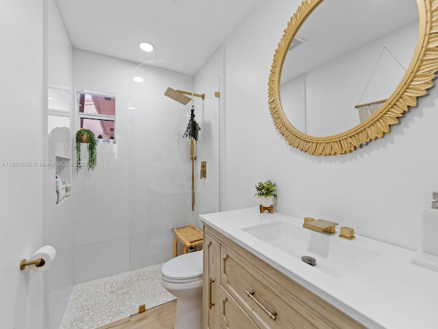 7165 W 13th Ave, Hialeah, FL 33014 - full bath featuring a walk in shower, vanity, toilet, wood finished floors, and recessed lighting