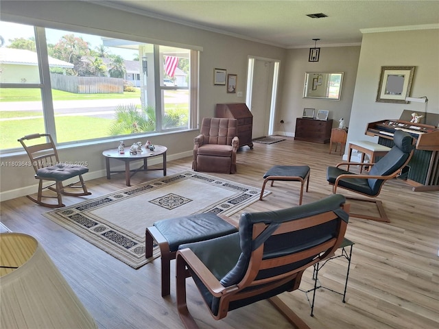 1101 SW 75th Ter, Plantation, FL 33317 - living area with healthy amount of natural light, crown molding, wood finished floors, and baseboards