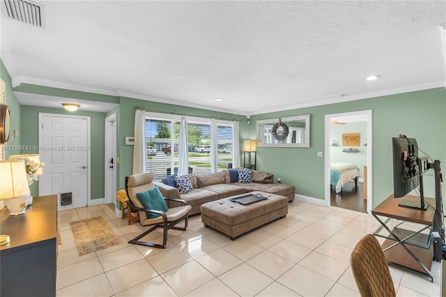 11400 NW 29th Mnr, Sunrise, FL 33323 - living area with crown molding, light tile patterned flooring, baseboards, a textured ceiling, and recessed lighting