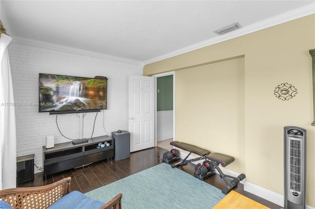 11400 NW 29th Mnr, Sunrise, FL 33323 - living area with wood finished floors, ornamental molding, baseboards, and brick wall