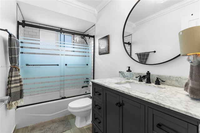 11400 NW 29th Mnr, Sunrise, FL 33323 - bathroom with vanity, toilet, crown molding, enclosed tub / shower combo, and wood finished floors