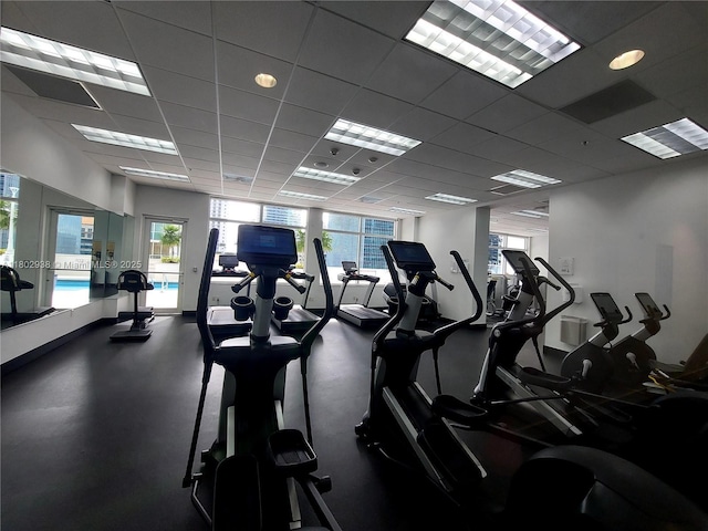 1200 Brickell Bay Dr Unit 3708, Miami, FL 33131 - exercise room featuring a drop ceiling