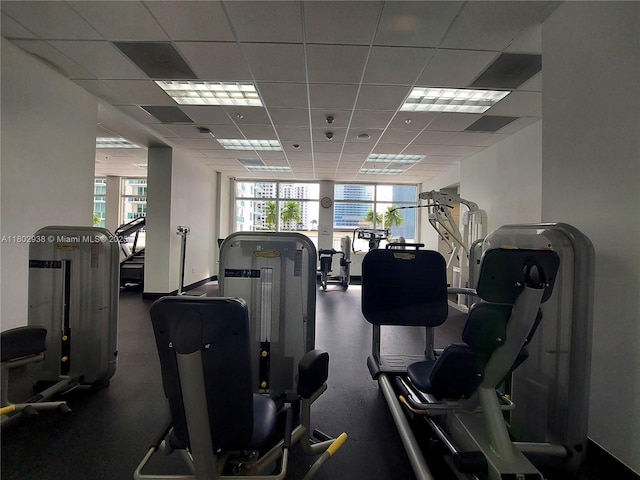 1200 Brickell Bay Dr Unit 3708, Miami, FL 33131 - exercise room featuring a paneled ceiling
