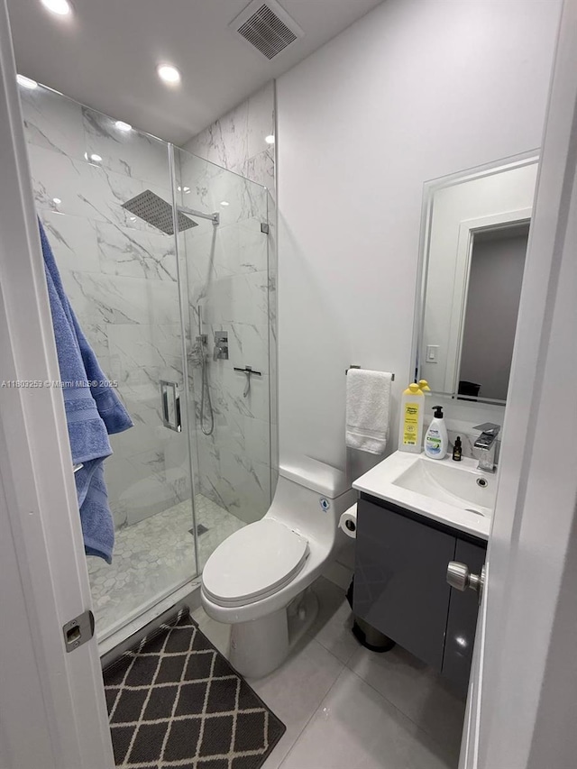 9740 SW 155th Ave, Miami, FL 33196 - full bathroom with vanity, toilet, a marble finish shower, and recessed lighting