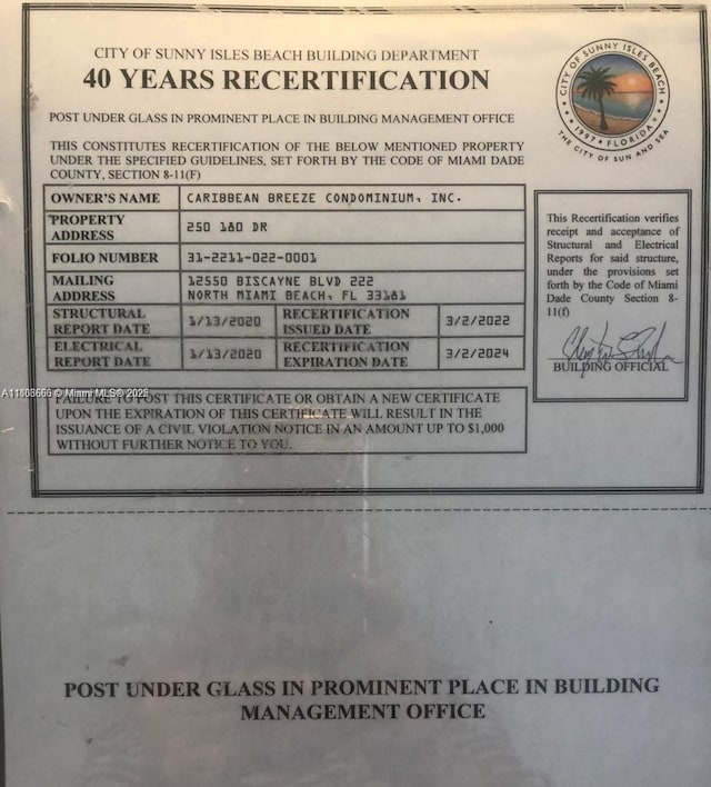 250 180th Dr Unit 108, Sunny Isles Beach, FL 33160 - view of a document