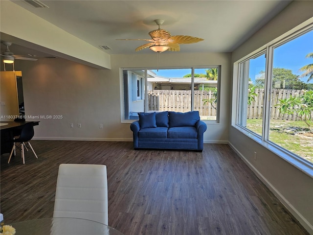 8240 NW 15th St, Pembroke Pines, FL 33024 - living area with ceiling fan, baseboards, and dark wood finished floors