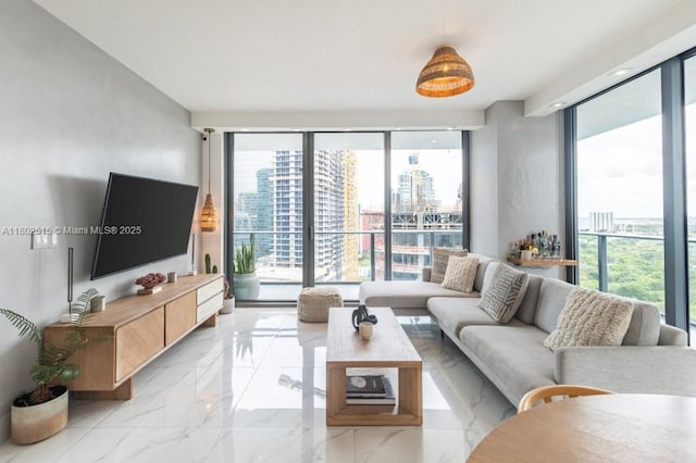 1300 S Miami Ave Unit 2006, Miami, FL 33130 - living room featuring light marble finish flooring and a wall of windows
