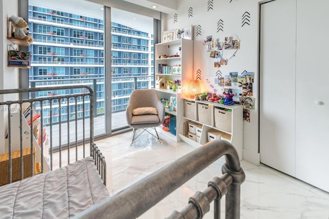 1300 S Miami Ave Unit 2006, Miami, FL 33130 - bedroom featuring a wall of windows, marble tiled flooring, and access to exterior