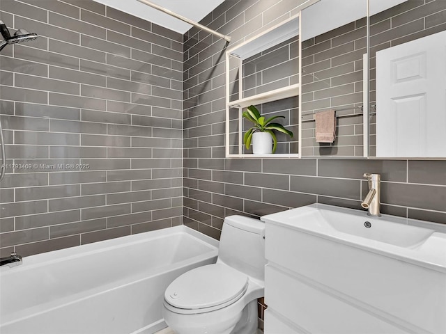 3144 NE 212th St, Aventura, FL 33180 - bathroom with tile walls, toilet, tasteful backsplash, vanity, and shower / bath combination