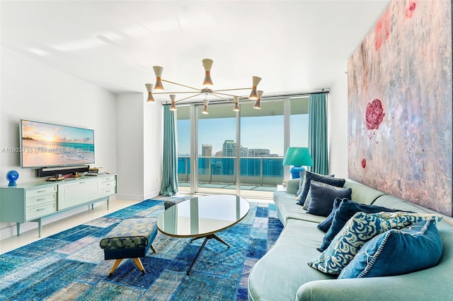 200 Biscayne Boulevard Way Unit 4005, Miami, FL 33131 - living area featuring expansive windows and a chandelier