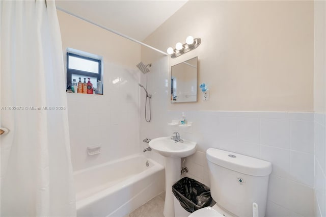 2 NW 47th St, Miami, FL 33127 - bathroom with toilet, shower / bath combination with curtain, and tile walls
