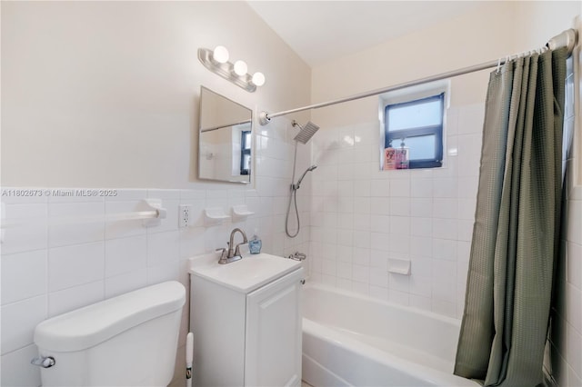 2 NW 47th St, Miami, FL 33127 - bathroom featuring shower / bathtub combination with curtain, vanity, and tile walls
