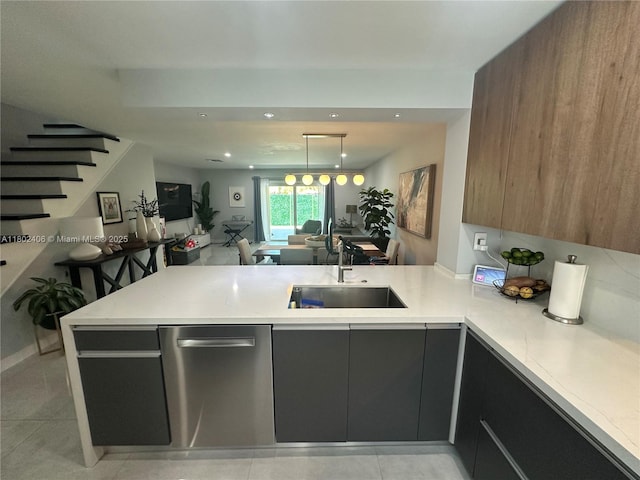 8443 SW 137th Ave Unit 8443, Miami, FL 33183 - kitchen featuring dishwasher, a sink, modern cabinets, recessed lighting, and a peninsula
