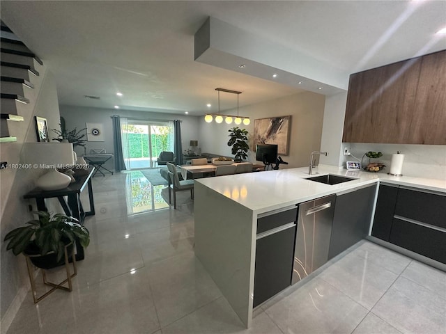 8443 SW 137th Ave Unit 8443, Miami, FL 33183 - kitchen featuring a sink, dishwasher, modern cabinets, light tile patterned flooring, and recessed lighting