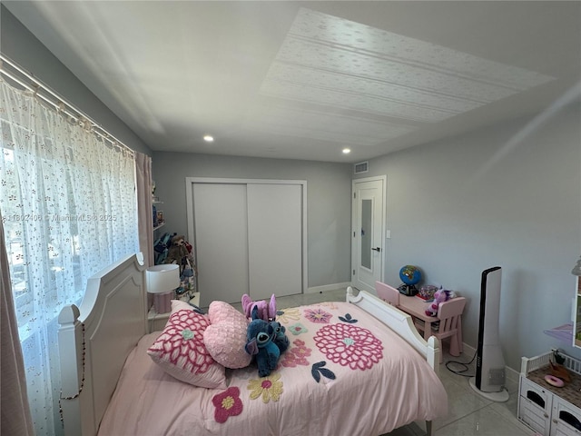 8443 SW 137th Ave Unit 8443, Miami, FL 33183 - bedroom with a closet, recessed lighting, tile patterned flooring, and baseboards