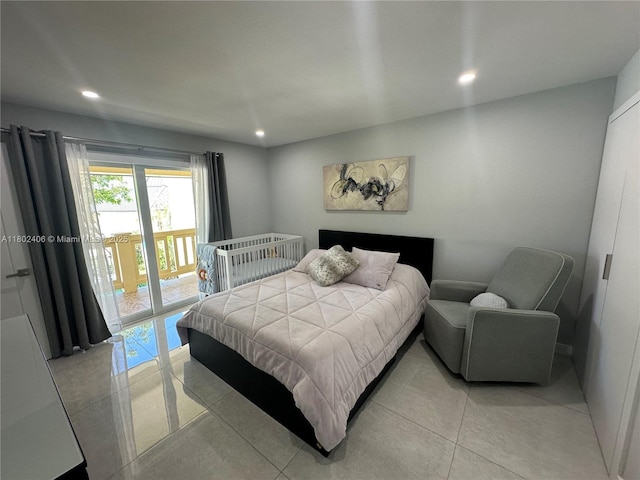 8443 SW 137th Ave Unit 8443, Miami, FL 33183 - bedroom with access to exterior, recessed lighting, and light tile patterned flooring