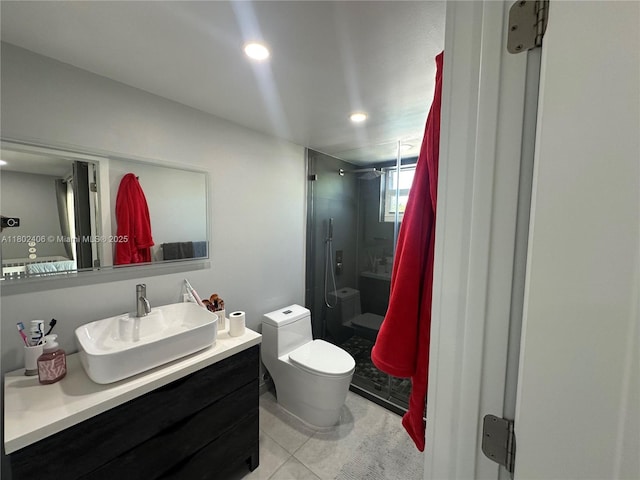 8443 SW 137th Ave Unit 8443, Miami, FL 33183 - full bathroom featuring a stall shower, toilet, vanity, tile patterned floors, and recessed lighting