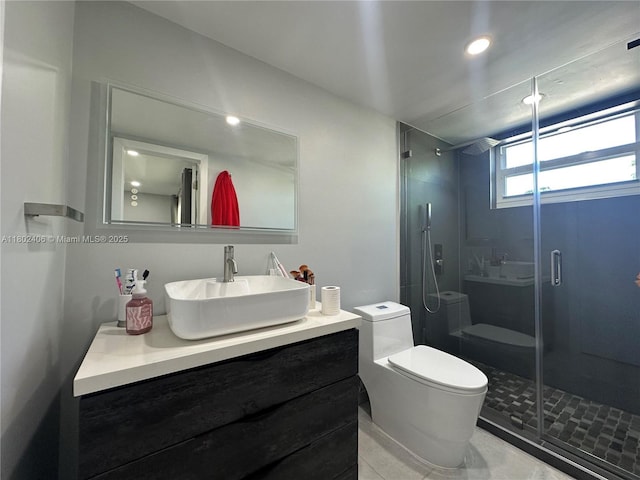 8443 SW 137th Ave Unit 8443, Miami, FL 33183 - full bathroom featuring toilet, vanity, a shower stall, and recessed lighting