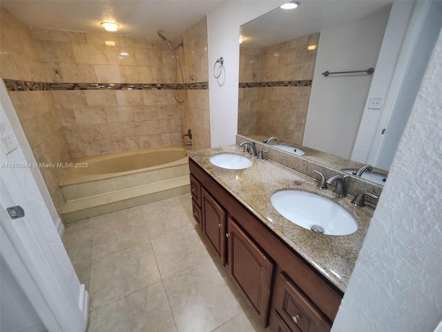 616 Executive Center Dr Unit 107, West Palm Beach, FL 33401 - bathroom featuring shower / bathtub combination, tile patterned flooring, and double vanity