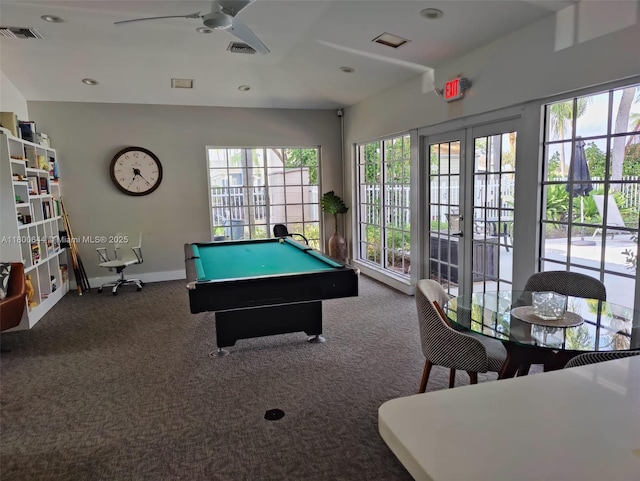 616 Executive Center Dr Unit 107, West Palm Beach, FL 33401 - rec room featuring a ceiling fan, billiards, baseboards, carpet floors, and recessed lighting