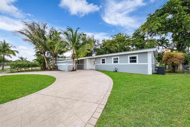 19735 NE 12th Ave, Miami, FL 33179 - view of front of property with curved driveway, a front lawn, and cooling unit